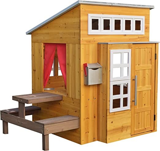 Photo 1 of ***MISSING COMPONENTS*** KidKraft Modern Outdoor Wooden Playhouse with Picnic Table, Mailbox and Outdoor Grill, Gift for Ages 3+
