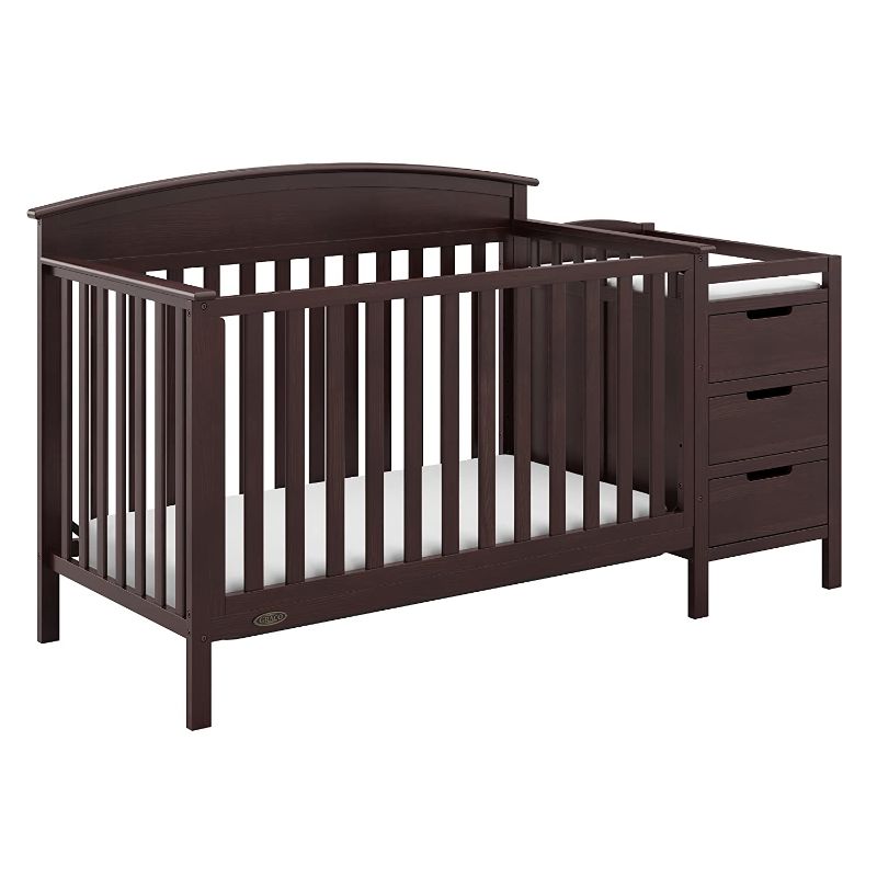 Photo 1 of Graco Benton 4-in-1 Convertible Crib and Changer (Espresso) – Crib and Changing Table Combo, Includes Water-Resistant Changing Pad, 3 Drawers, Converts to Toddler Bed, Daybed and Full-Size Bed
