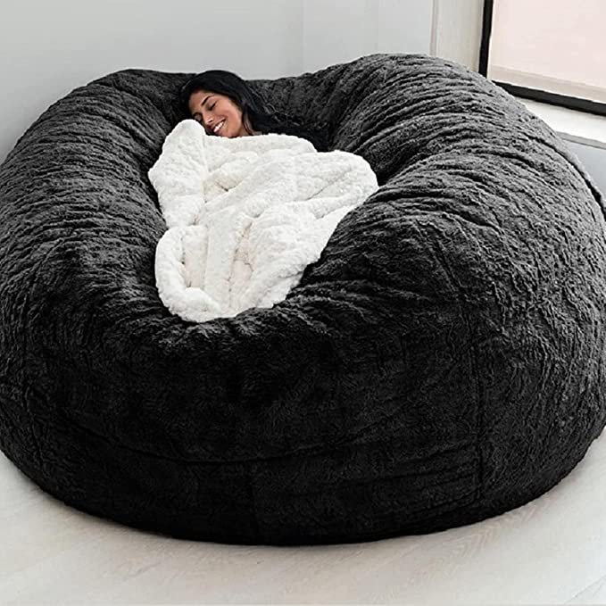 Photo 1 of Bean Bag Chairs, Giant Bean Bag Chair for Adults, 6ft Big Bean Bag Cover Comfy Bean Bag Bed (No Filler, Cover only) Fluffy Lazy Sofa (Black)
