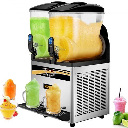 Photo 1 of VEVOR Slush Frozen Drink Machine, 15LX2 Tanks, 1000W Commercial Margarita Maker with 26.6°F to 28.4°F Temperature, Separate Control Cold Drink and Slush Modes, Perfect for Restaurants Cafes Bars
