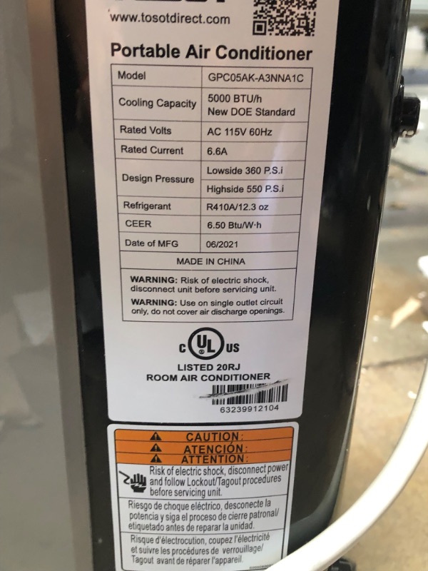 Photo 7 of ***PARTS ONLY***
  TOSOT 8,000 BTU(ASHRAE) 5,000 BTU (DOE) Portable Air Conditioner Quiet, Remote Control, Built-in Dehumidifier, Fan, Easy Window Installation Kit - Cool Rooms Up to 300 Square Feet