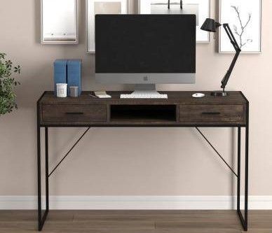 Photo 1 of Computer Desk 48L Dark wood Reclaimed Wood 2-Drawers 1-Shelf Black Metal