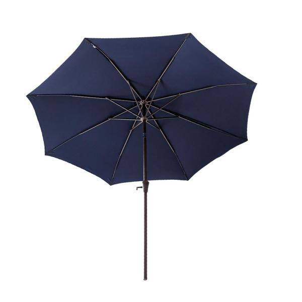 Photo 1 of 11 ft. Aluminum Market Push Button Tilt Patio Umbrella with Fiberglass Rib Tips in Navy Blue Solution Dyed Polyester