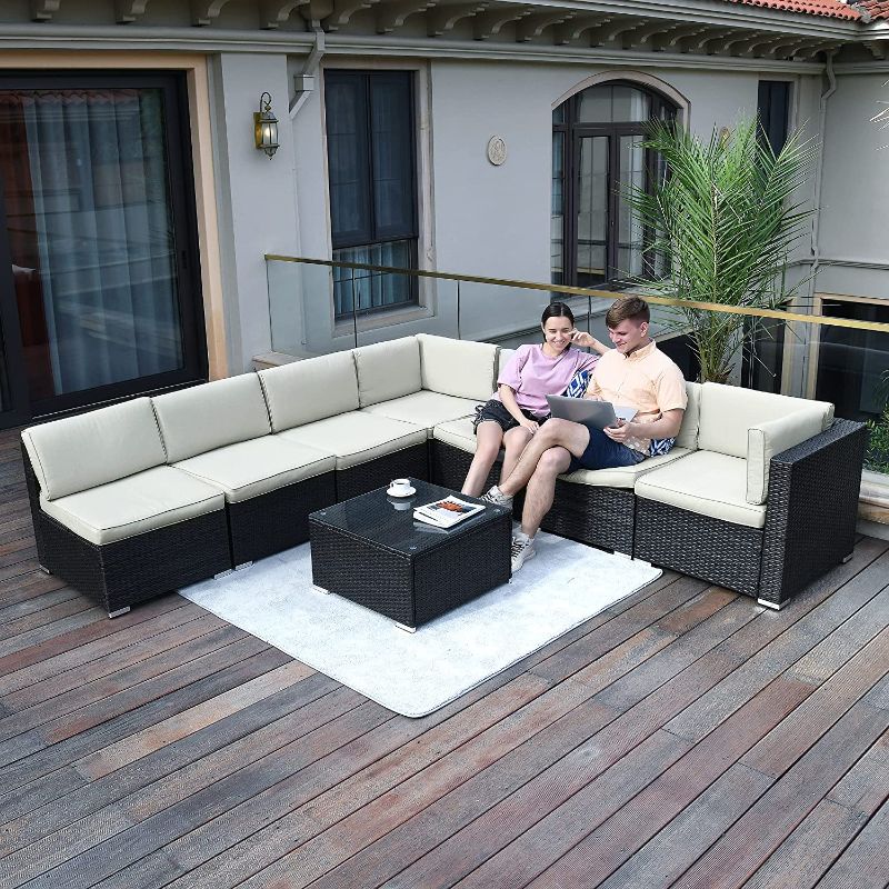 Photo 1 of *INCOMPLETE* YITAHOME 8 Pieces Patio Furniture Set, Outdoor Sectional Sofa PE Rattan Wicker Conversation Set Outside Couch with Table and Cushions for Porch Lawn Garden Backyard, Black
