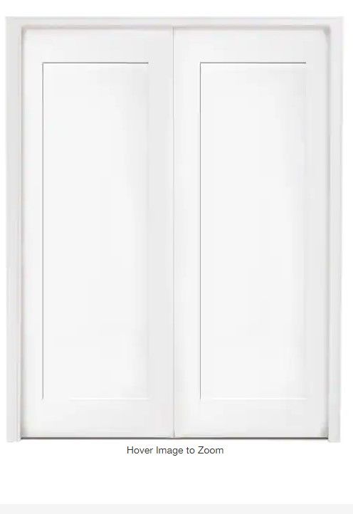 Photo 1 of 60 in. x 80 in. 1-Panel Primed White Shaker Solid Core Wood Double Prehung Interior Door with Bronze Hinges
