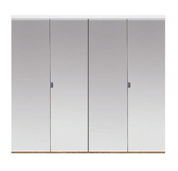 Photo 1 of **SET OF 4 BOXES** 72 in. x 84 in. Polished Edge Mirror Solid Core MDF Interior Closet Bi-Fold Door with White Trim
