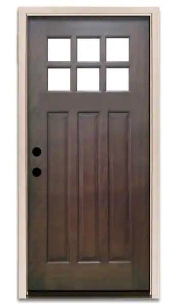 Photo 1 of ***DAMAGED***
36 in. x 80 in. Craftsman 6 Lite Stained Mahogany Wood Prehung Front Door
