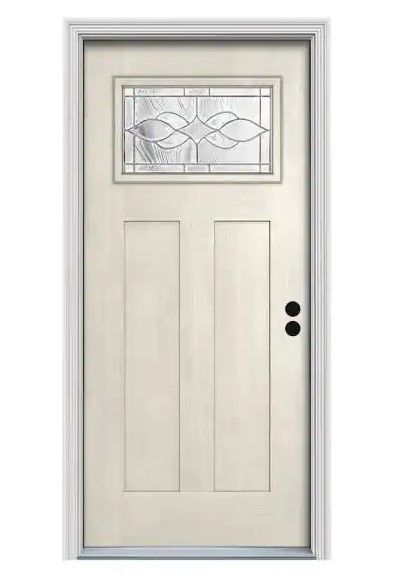 Photo 1 of 36 in. x 80 in. Primed Left-Hand 1-Lite Craftsman Carillon Fiberglass Prehung Front Door with Brickmould
