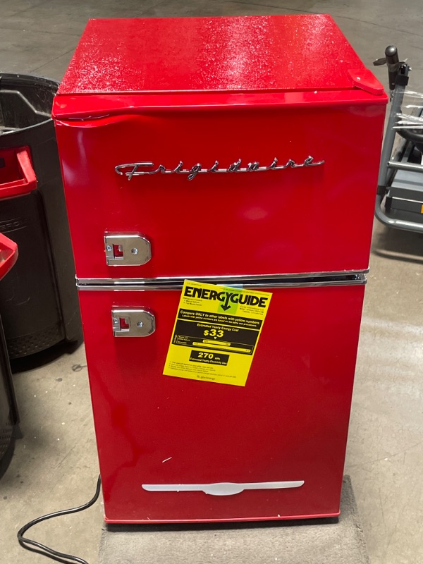 Photo 2 of Frigidaire EFR840-RED 3.2 Cu Ft Red 2 Door Retro Bar Fridge with Side Bottle Opener 19"D x 20.5"W x 35.5"H

 