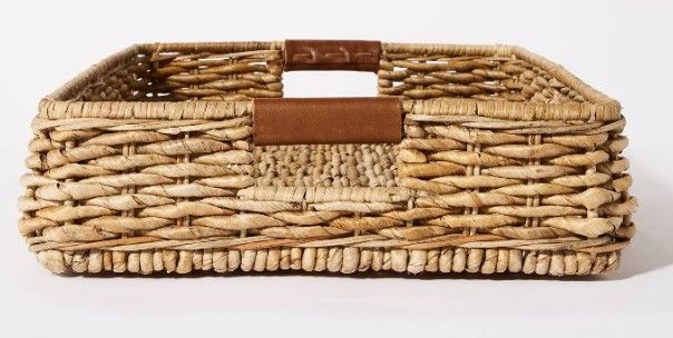 Photo 1 of 26" x 16" Decorative Banana Leaf Rectangle Woven Tray with Cut Off Handles Brown - Threshold™ designed with Studio McGee

