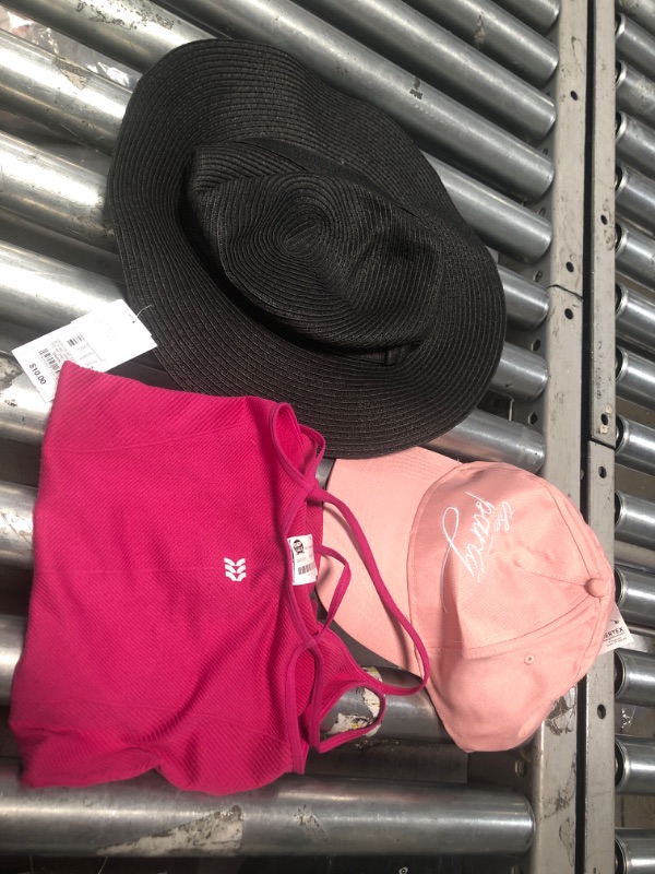 Photo 1 of Bundle of 3- assorted clothing/accessories- 2 hats, shirt 