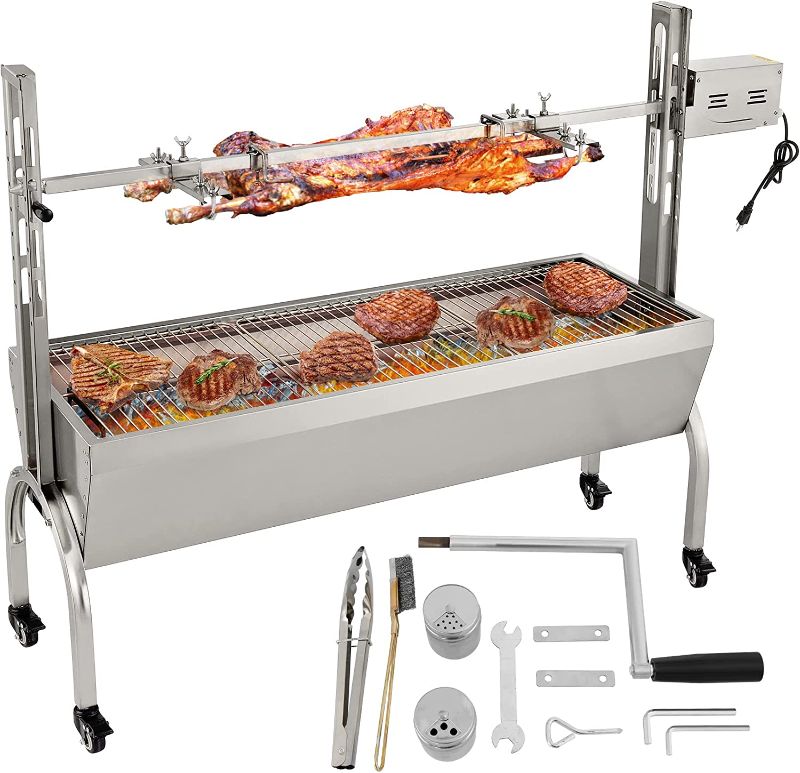 Photo 1 of ***PARTS ONLY***
VEVOR 132 LBS Rotisserie Grill Roaster, 40W BBQ Small Pig Lamb Rotisserie Roaster, 50 Inch Stainless Steel Charcoal Spit Rotisserie Roaster Grill for Camping and Outdoor Barbecue
