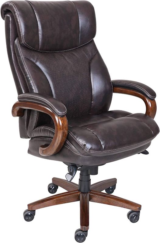 Photo 1 of La-Z-Boy Big and Tall Trafford Executive Office AIR Technology, High Back Ergonomic Chair with Lumbar Support, Brown Bonded Leather