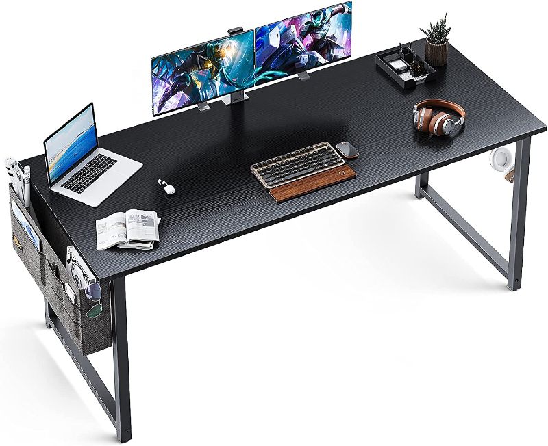 Photo 1 of ODK 63 inch Super Large Computer Writing Desk Gaming Sturdy Home Office Desk, Work Desk with A Storage Bag and Headphone Hook, Black
