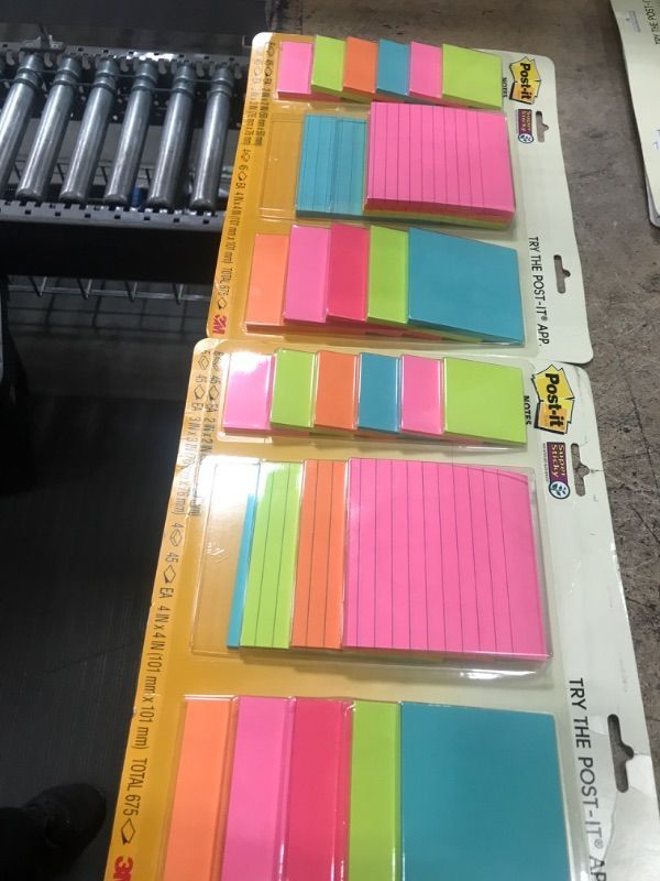 Photo 2 of 2 POST-IT SUPER STICKY NOTES, ASSORTED SIZES, 15 PADS, 2X THE STICKING POWER, MIAMI COLLECTION, NEON COLORS (ORANGE, PINK, BLUE, GREEN), RECYCLABLE (4423-15SSMIA)
