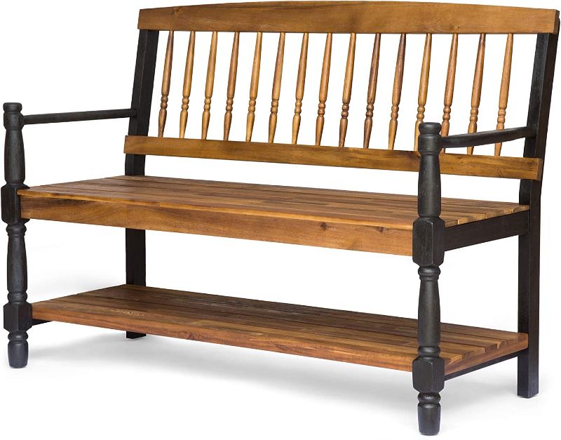 Photo 1 of ***HAS CRACK***
Christopher Knight Home 305336 Daphne Outdoor Acacia Wood Bench with Shelf, Teak and Black Finish
