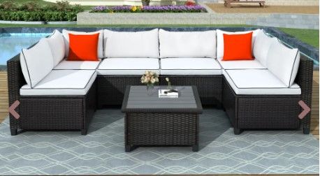 Photo 1 of *incomplete* U-style Quality Rattan Wicker Patio Set, U-Shape Sectional Outdoor Furniture Set with Cushions and Accent Pillows *box 2 of 3* 
