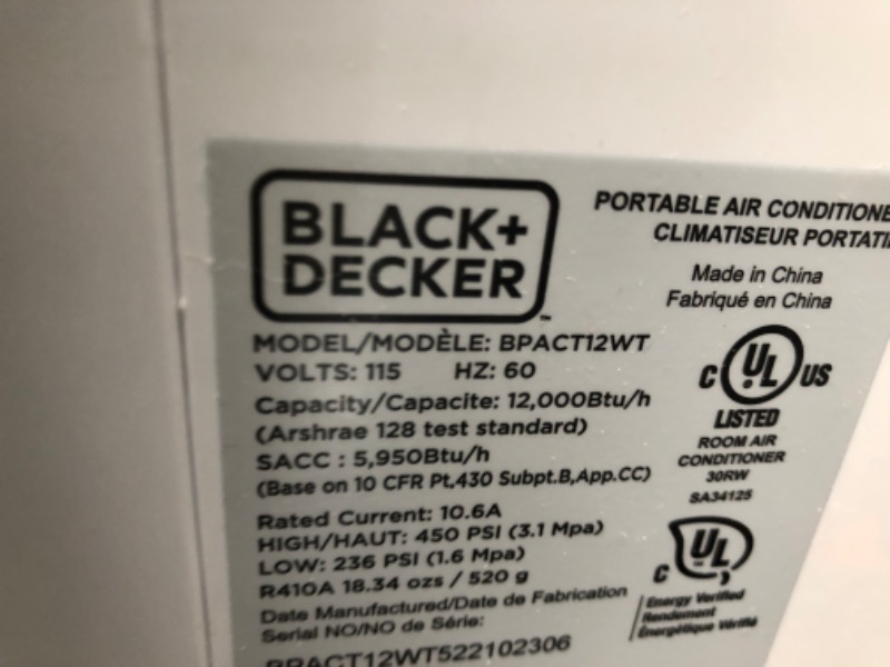 BLACK+DECKER BPACT12WT Large Spaces Portable Air Conditioner, 12,000