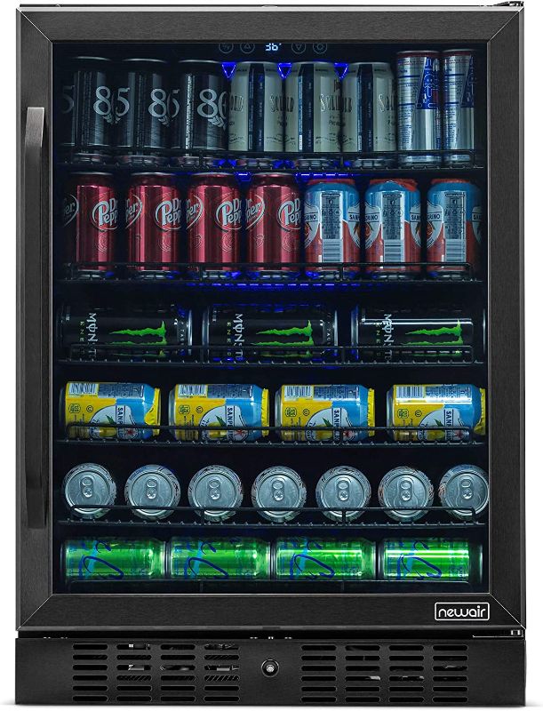 Photo 1 of USED NewAir 24" Beverage Refrigerator Cooler - 177 Can Capacity Mini Fridge - Black Stainless Steal With Built In Cooler and Glass Door | Cool your Soda, Beer, and Beverages to 37F NBC177BS00
