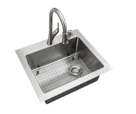 Photo 1 of (DENTED/SCRATCHED) Glacier Bay AIO Dolancourt Tight Radius Drop-in/Undermount 18G Stainless Steel 25 in. Single Bowl Kitchen Sink with Pull-Down Faucet