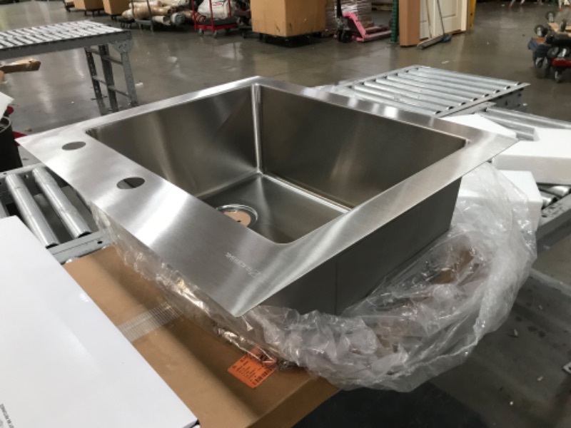 Photo 4 of (DENTED/SCRATCHED) Glacier Bay AIO Dolancourt Tight Radius Drop-in/Undermount 18G Stainless Steel 25 in. Single Bowl Kitchen Sink with Pull-Down Faucet