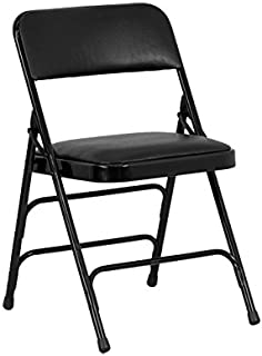 Photo 1 of (SCRATCHED) Flash Furniture HERCULES Series Curved Triple Braced & Double Hinged Black Vinyl Metal Folding Chair
