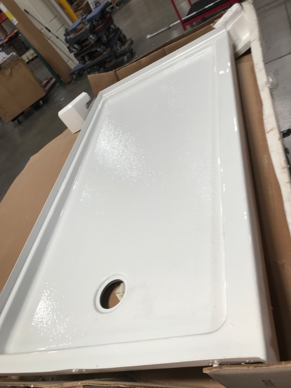 Photo 4 of (DENTED EDGE; DAMAGED CORNER) Delta Classic 400 60 in. L x 32 in. W Alcove Shower Pan Base with Left Drain in High Gloss White