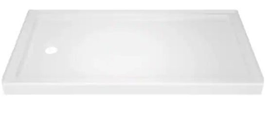 Photo 1 of (DENTED EDGE; DAMAGED CORNER) Delta Classic 400 60 in. L x 32 in. W Alcove Shower Pan Base with Left Drain in High Gloss White