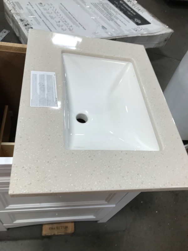 Photo 3 of (COSMETIC DAMAGES; DAMAGED DRAWER ALIGNMENT) Glacier Bay Modular 24-1/2 in. W Bath Vanity in White with Solid Surface Technology Vanity Top in Silver Fox with White Basin
