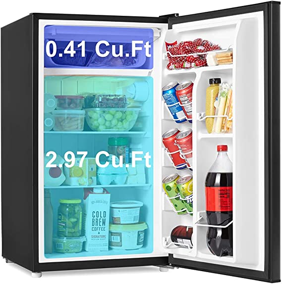 Photo 1 of (DENTED) Walsh WSR35BK Compact Refrigerator,Single Door Fridge, Adjustable Mechanical Thermostat with Chiller, Reversible Doors, 3.5 Cu.Ft, Black
