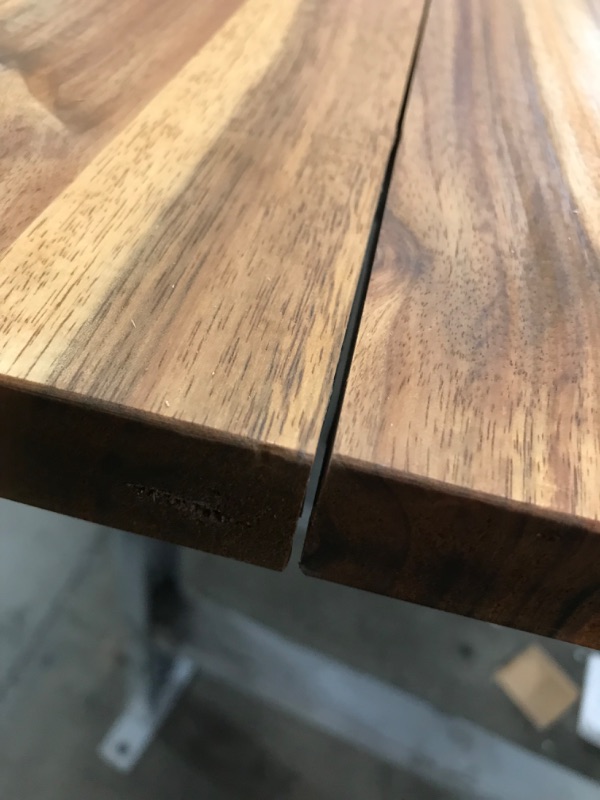 Photo 1 of (SPLIT IN THIRDS; MULTIPLE CRACKS) Interbuild Solid Acacia 6.2 Ft. L X 40 in. D X 1 in. T, Butcher Block Island Countertop, Golden Teak, Golden Teak Stain
