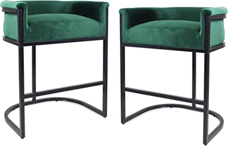 Photo 1 of (missing leg frame, every leg damaged) Christopher Knight Home Best Modern Wide Bucket Velvet Barstool, Emerald and Black (Set of 2)