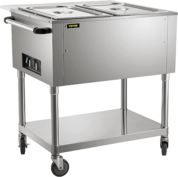 Photo 1 of (BENT POT LED) VEVOR Commercial Electric Food Warmer, 2-Pot Steam Table Food Warmer 0-100? w/ 2 Lockable Wheels, Professional Stainless Steel Material with ETL Certification for Catering and Restaurants