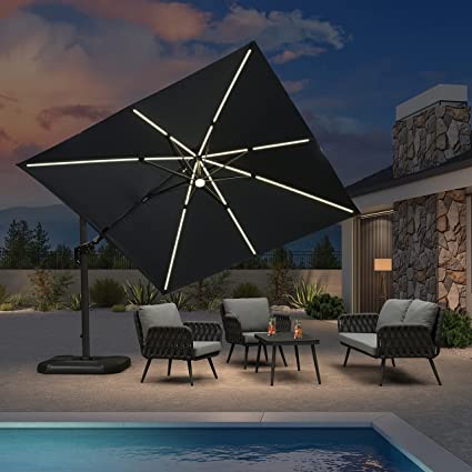 Photo 1 of (BASE NOT INCLUDED) PURPLE LEAF 10 Feet Patio Umbrella Outdoor Cantilever Solar Powered LED  Grey
