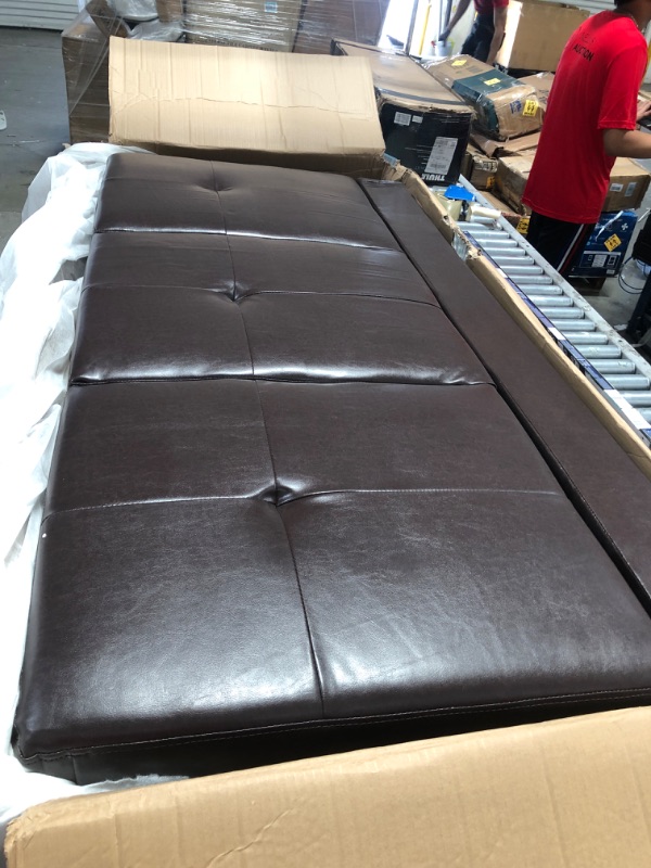 Photo 2 of (INCOMPLETE; NOT FUNCTIONAL; BOX 3OF3-Left Sofa; REQUIRES BOX1,2 FOR COMPLETION) Sectional 3 PC Brown Faux Leather Right -Facing Chaise Storage Ottoman