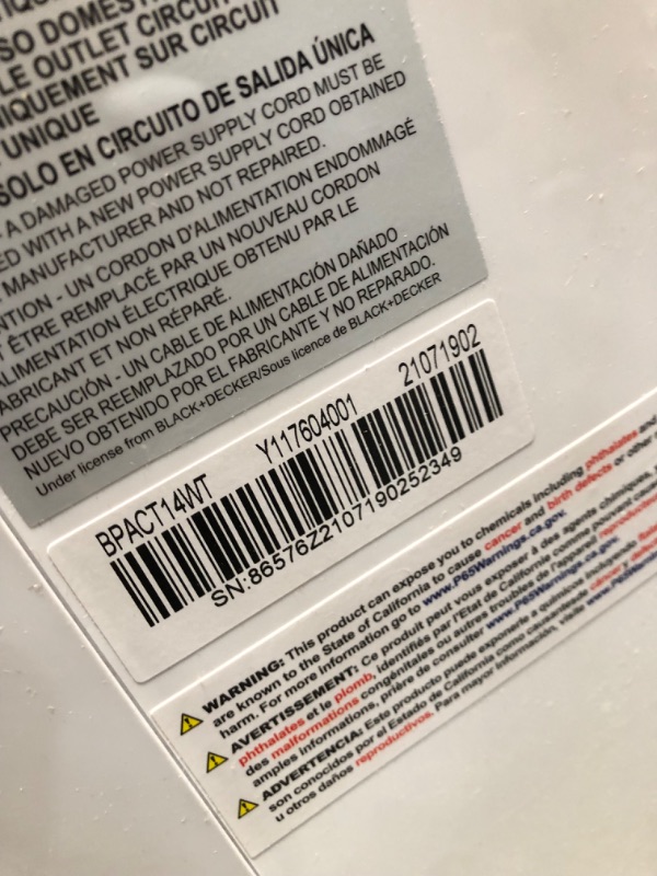 Photo 7 of (BROKEN WHEEL BASES; MISSING ATTACHMENTS) BLACK+DECKER 14,000 BTU Portable Air Conditioner with Heat and Remote Control, White
