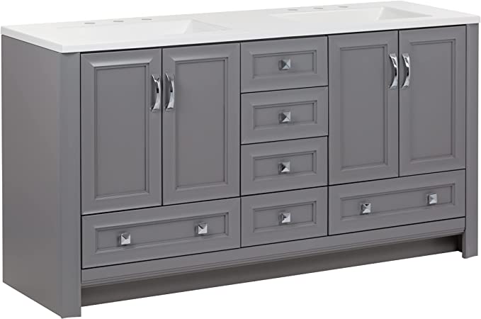 Photo 1 of (SEE COMMENTS FOR DAMAGES) Woodcrafters Home Products Nimay Bathroom Vanity with Sink, 60.25 in. W x 18.75 in. D x 33.13 in. H, Sterling Gray
