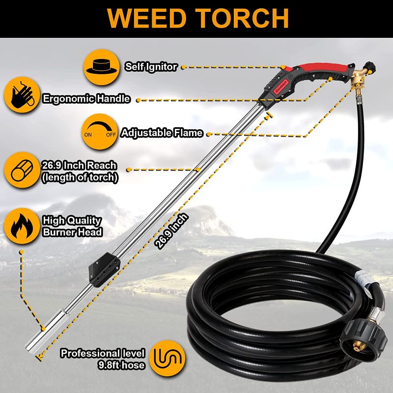 Photo 1 of (FUEL NOT INCLUDED) Gtonksye Propane Torch Weed Burner Kit,Blow Torch,Dual-purpose multifunctional gardening outdoor weed burner with push button Igniter and 9.8 ft hose.(Fuel Not Included)
