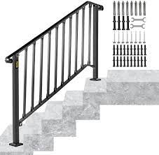 Photo 1 of (PARTS ONLY) Handrails for Outdoor Steps, Fit 4 or 5 Steps Outdoor Stair Railing, Picket#4 Wrought Iron Handrail, Flexible Porch Railing, Black Transitional Handrails