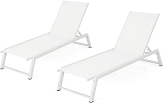 Photo 1 of (PUNCTURED; STAINED; DENTED METAL) Christopher Knight Home Belle Outdoor Mesh Chaise Lounges, 2-Pcs Set, White Mesh / White
