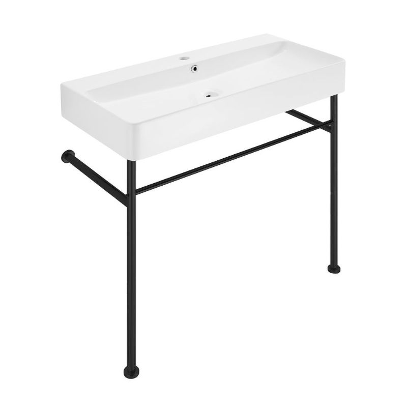 Photo 1 of Carre 36 Ceramic Console Sink White Basin Black Legs
