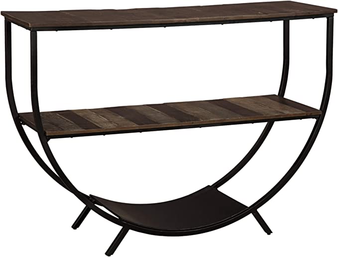 Photo 1 of (BENT/SCRATCHED METAL; DAMAGED TABLE CORNER; MISSING HARDWARE) Signature Design by Ashley Lamoney Rustic Console Sofa Table, Brown & Industrial Black
