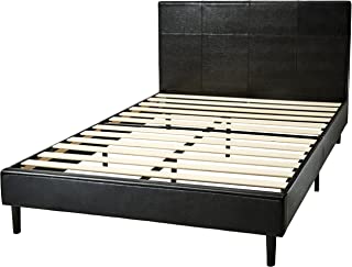 Photo 1 of Amazon Basics Faux Leather Upholstered Platform Bed Frame with Wooden Slats, Queen