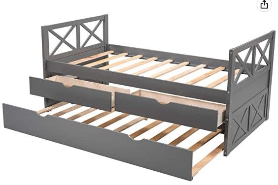 Photo 1 of **INCOMPLETE ONLY BOX 2 OF 2**
MAFOROB Twin Size Daybed with Trundle and 2 Storage Drawers, Wood Captain's Bed for Kids Teens or Adults, Gray

