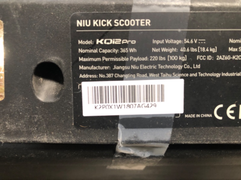 Photo 2 of CHARGES BUT DOES NOT POWER ON ONCE TOOKEN OFF CHARGER*
NIU KQi2 Pro Electric Scooter 300W Power 25 Miles Long Range Max Speed 17.4MPH Portable Foldable Commuting
