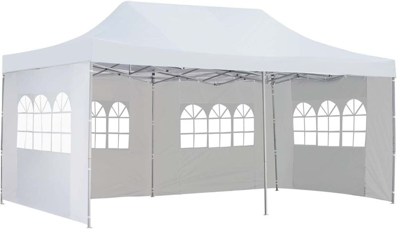 Photo 1 of 10x20 Ft Pop up Canopy Party Wedding Gazebo Tent Shelter with 4 Removable Side Walls White