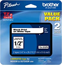 Photo 1 of Brother Genuine P-Touch, TZE2312PK, 1/2" Standard Laminated Tape, Black on White, 2 Pack
