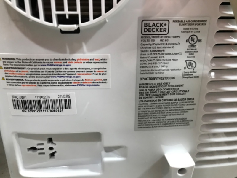 Photo 3 of BLACK+DECKER 8,000 BTU Portable Air Conditioner with Remote Control, White
