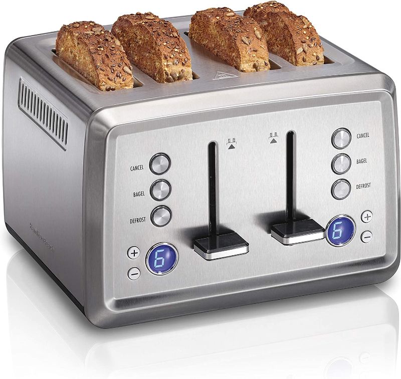 Photo 1 of Hamilton Beach 24796 Toaster, Digital, with Bagel & Defrost Settings, Toast Boost, Slide-Out Crumb Tray, Auto-Shutoff and Cancel Button, 4-Slice, Stainless Steel
