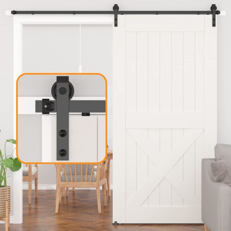 Photo 1 of  Barn Door Hardware Kit, Sliding Barn Door Track Rail Kit, Smooth and Quiet- Easy to Install- Manual Included- Lite Version- Black (J-Lite)
